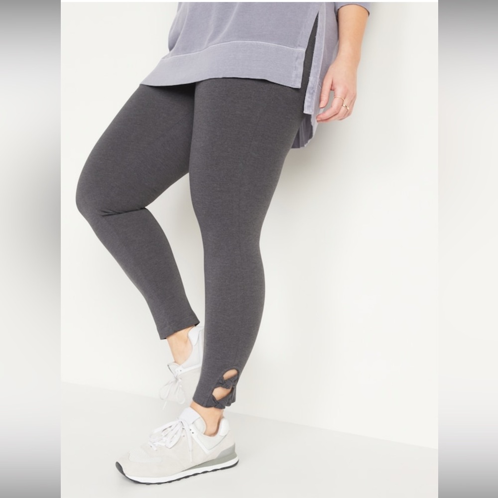 Old Navy High Waisted Double Knot Ankle Leggings Heather Gray New